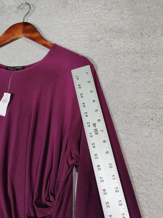 Banana Republic Sheath Dress Women's XL Burgundy Midi Ruched Stretch Modest NWT - Picture 2 of 10